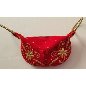 Clutch Women Wallet Ethnic Purse Gold Embroidered  Red Handmade Bag unique